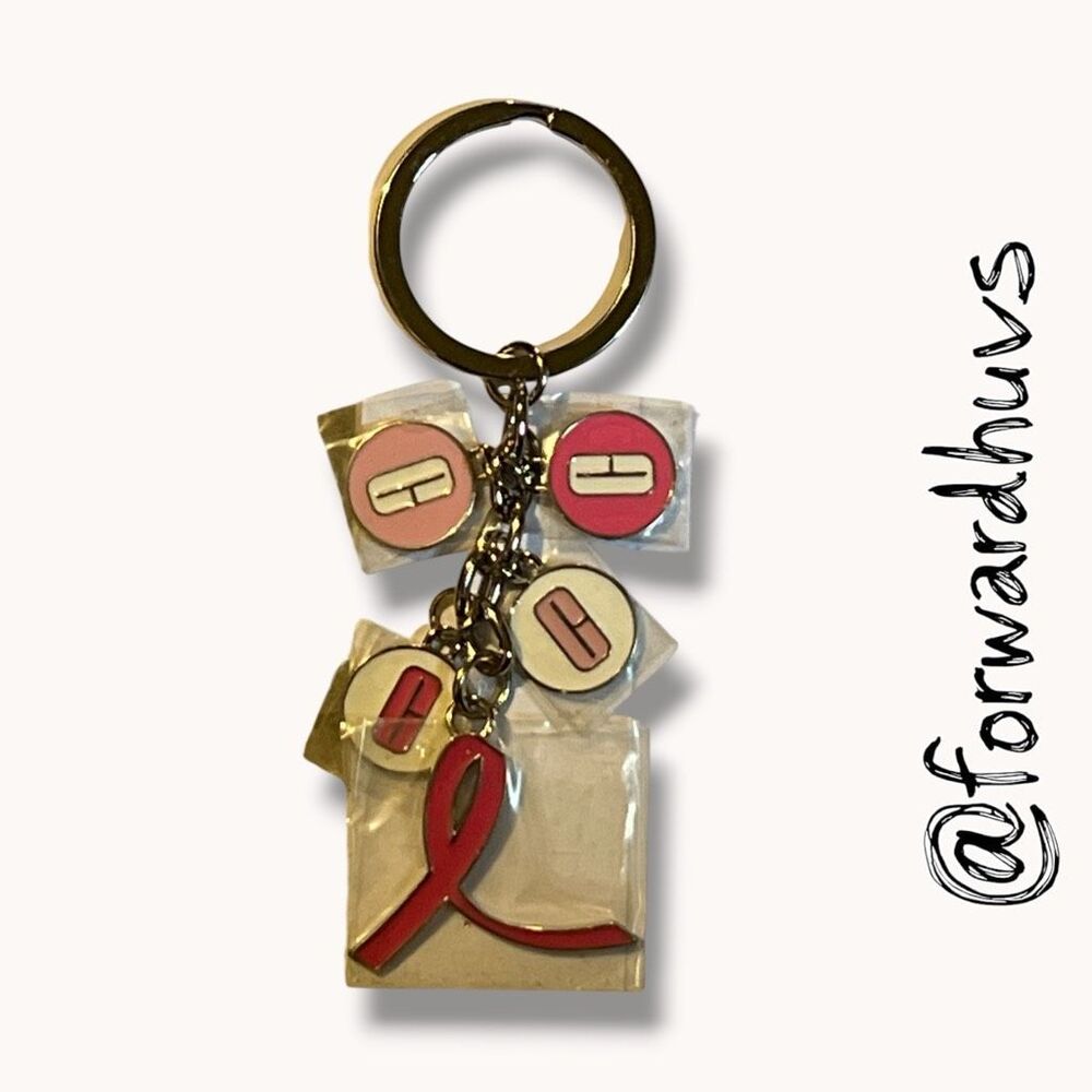 Clinique Pink Ribbon Charm Key Ring Keychain Breast Cancer Awareness